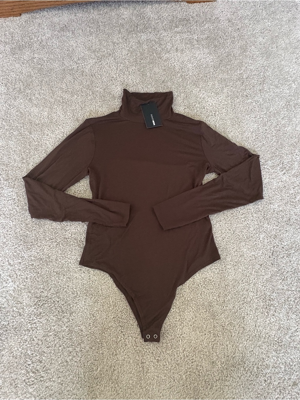 NWT Fashion Nova Brown Long-Sleeve Turtleneck One-Piece Bodysuit